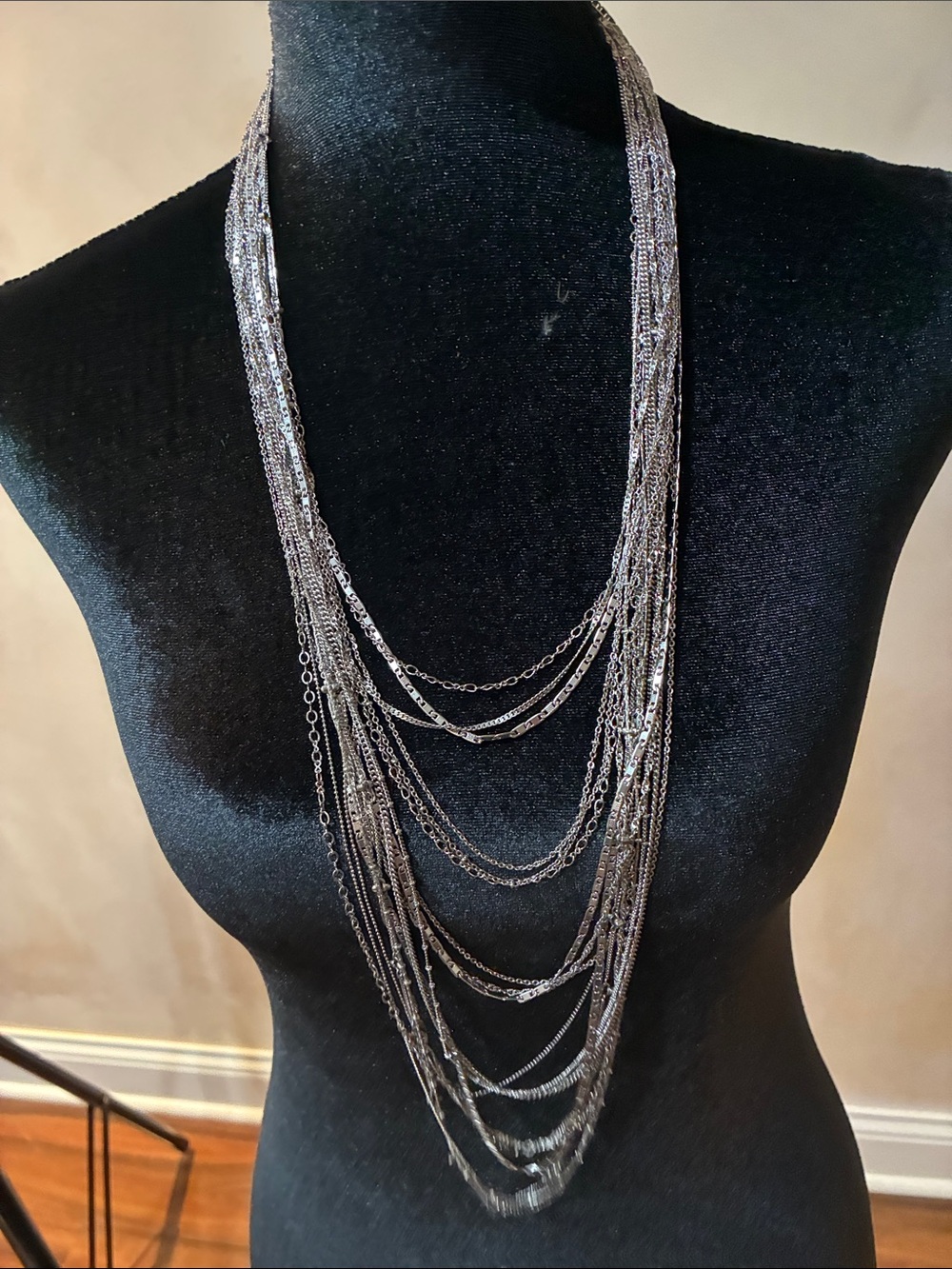 Layered Multi-Chain Statement Necklace - Silver
